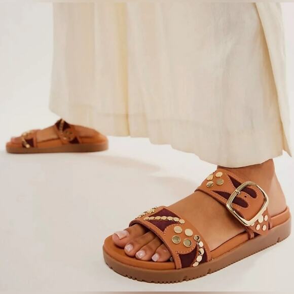 Free People Revelry Vachetta Studded Platform Slide Sandal Size 7 "Clay" - Picture 3 of 13